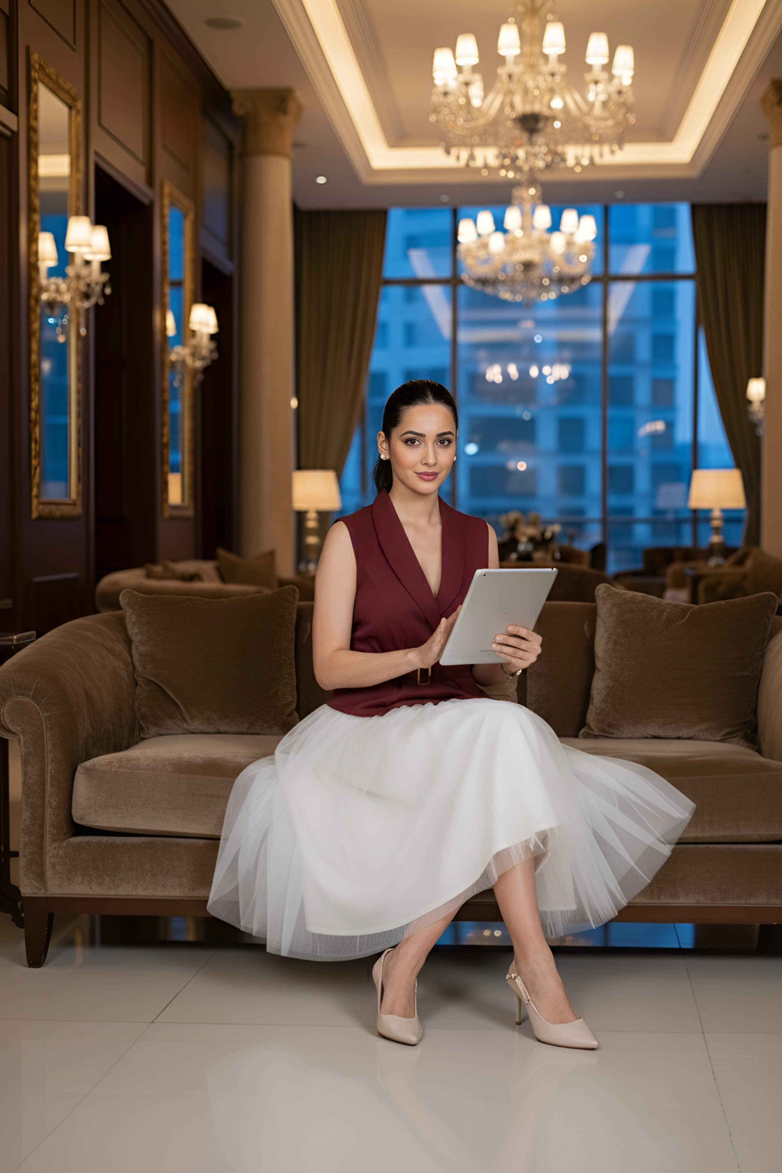 Ivory Skirt & Wine Waist coat – Classic Contrast